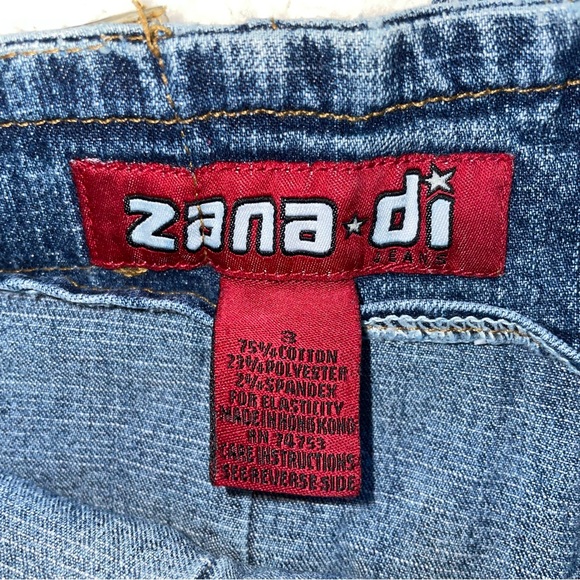 Zana Di low rise Y2K jeans denim back zipper belt loops flares with zippers sz 3 - Picture 5 of 10